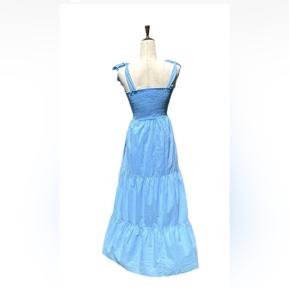 Xirena Lorraine Smocked Tiered Cotton Midi Dress Blue Cottage Prairie Summer XS - Picture 5 of 8